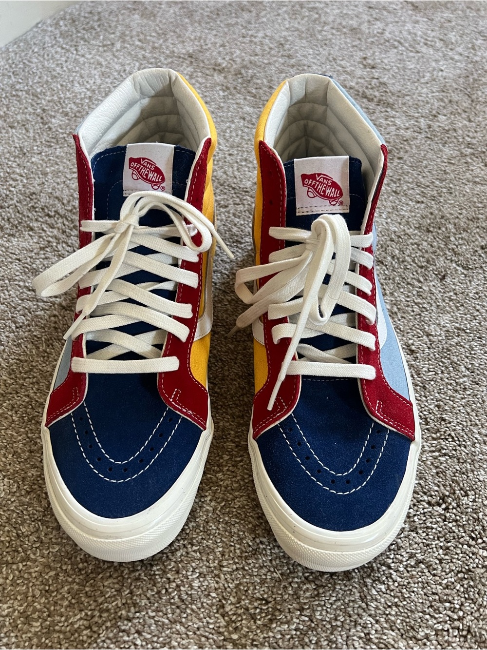 Vans Multicolor High-Top Sneakers in Navy, Red, Yellow, Light Blue, White